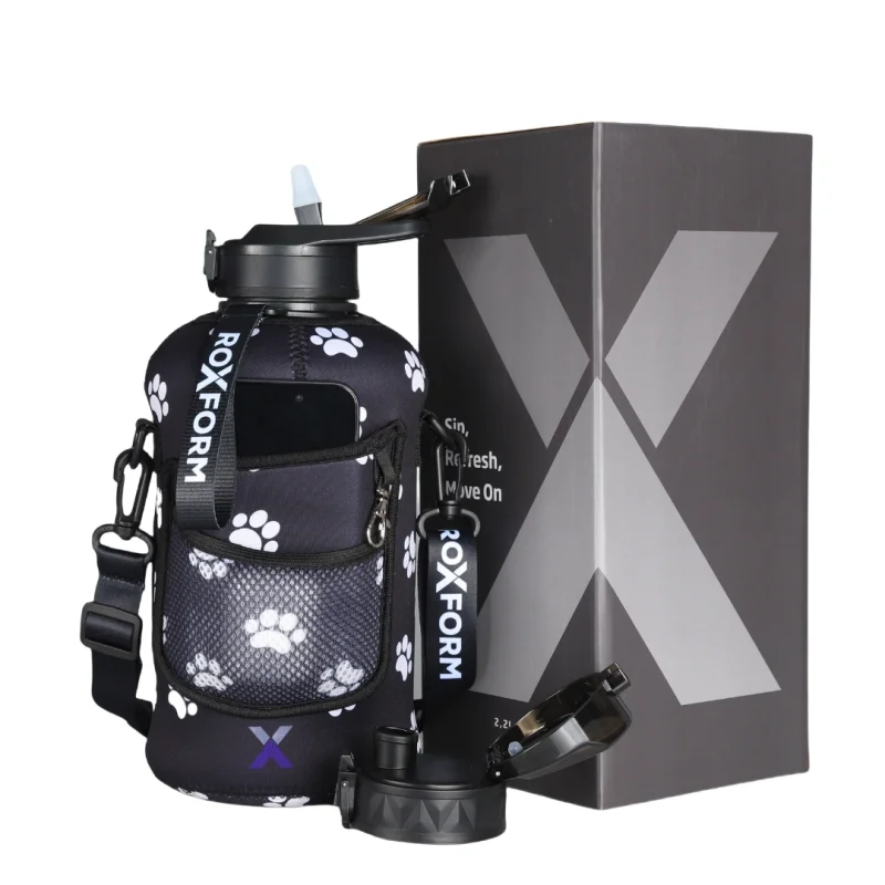 Roxform Suluk Matara 2200 ml, Premium PP Malzeme, Sağlıklı BPA & BPS İçermez, Kılıflı, Çift Kapaklı, Koku Yapmaz, Sızdırmaz ve Dayanıklı, Pati Cep Kılıf, Siyah - 1