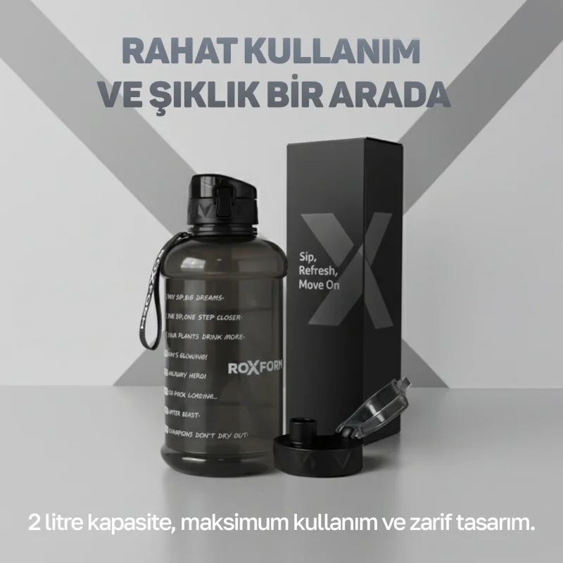 Roxform Suluk Matara 2200 ml, Premium PP Malzeme, Sağlıklı BPA & BPS İçermez, Kılıflı, Çift Kapaklı, Koku Yapmaz, Sızdırmaz ve Dayanıklı, Pati Cep Kılıf, Siyah - 10