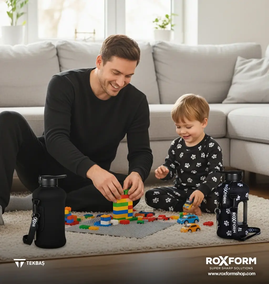 Roxform Suluk Matara 2200 ml, Premium PP Malzeme, Sağlıklı BPA & BPS İçermez, Kılıflı, Çift Kapaklı, Koku Yapmaz, Sızdırmaz ve Dayanıklı, Pati Cep Kılıf, Siyah - 3