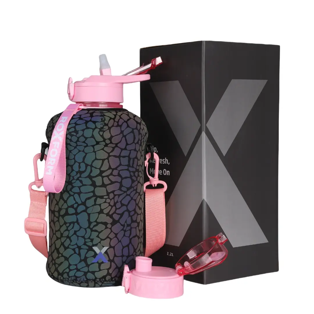 Roxform Suluk Matara 2200 ml, Premium PP Malzeme, Sağlıklı BPA & BPS İçermez, Kılıflı, Çift Kapaklı, Koku Yapmaz, Sızdırmaz ve Dayanıklı, Leopar Kılıf, Pembe - 1