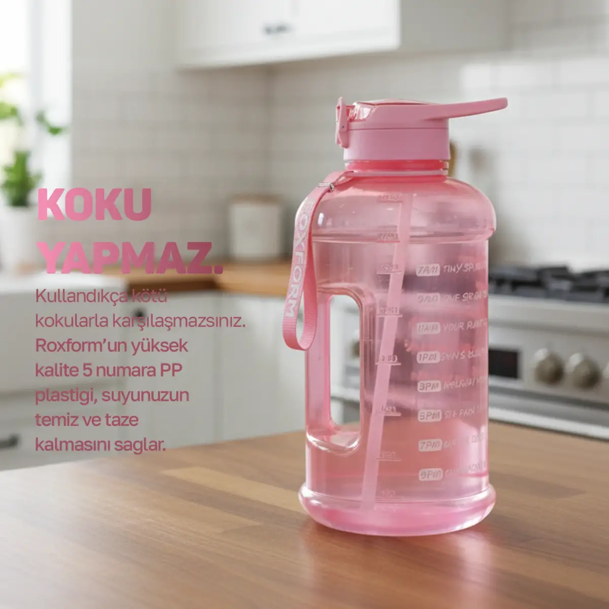 Roxform Suluk Matara 2200 ml, Premium PP Malzeme, Sağlıklı BPA & BPS İçermez, Kılıflı, Çift Kapaklı, Koku Yapmaz, Sızdırmaz ve Dayanıklı, Leopar Kılıf, Pembe - 7