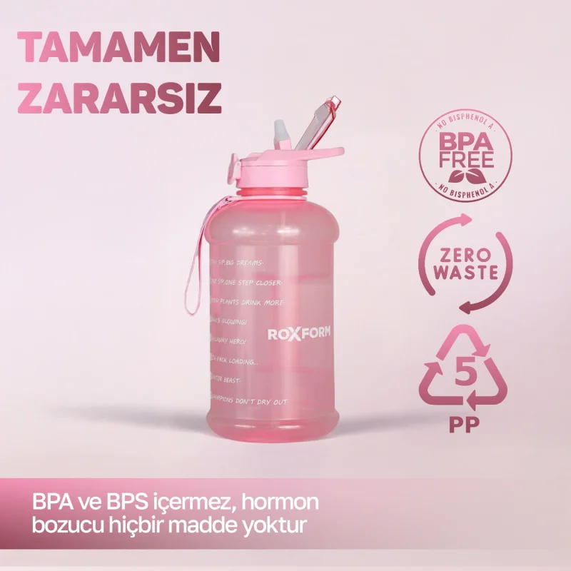Roxform Suluk Matara 2200 ml, Premium PP Malzeme, Sağlıklı BPA & BPS İçermez, Kılıflı, Çift Kapaklı, Koku Yapmaz, Sızdırmaz ve Dayanıklı, Leopar Kılıf, Pembe - 9