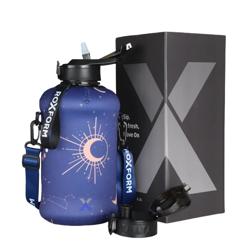 Roxform Suluk Matara 2200 ml, Premium PP Malzeme, Sağlıklı BPA & BPS İçermez, Kılıflı, Çift Kapaklı, Koku Yapmaz, Sızdırmaz ve Dayanıklı, Lacivert Ay Kılıf, Siyah - 1