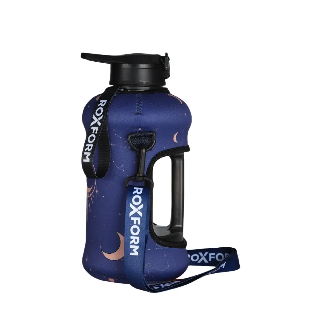 Roxform Suluk Matara 2200 ml, Premium PP Malzeme, Sağlıklı BPA & BPS İçermez, Kılıflı, Çift Kapaklı, Koku Yapmaz, Sızdırmaz ve Dayanıklı, Lacivert Ay Kılıf, Siyah - 2