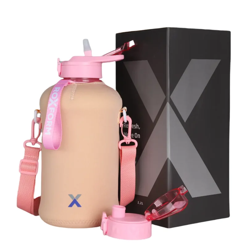 Roxform Suluk Matara 2200 ml, Premium PP Malzeme, Sağlıklı BPA & BPS İçermez, Kılıflı, Çift Kapaklı, Koku Yapmaz, Sızdırmaz ve Dayanıklı, Krem Kılıf, Pembe - 1