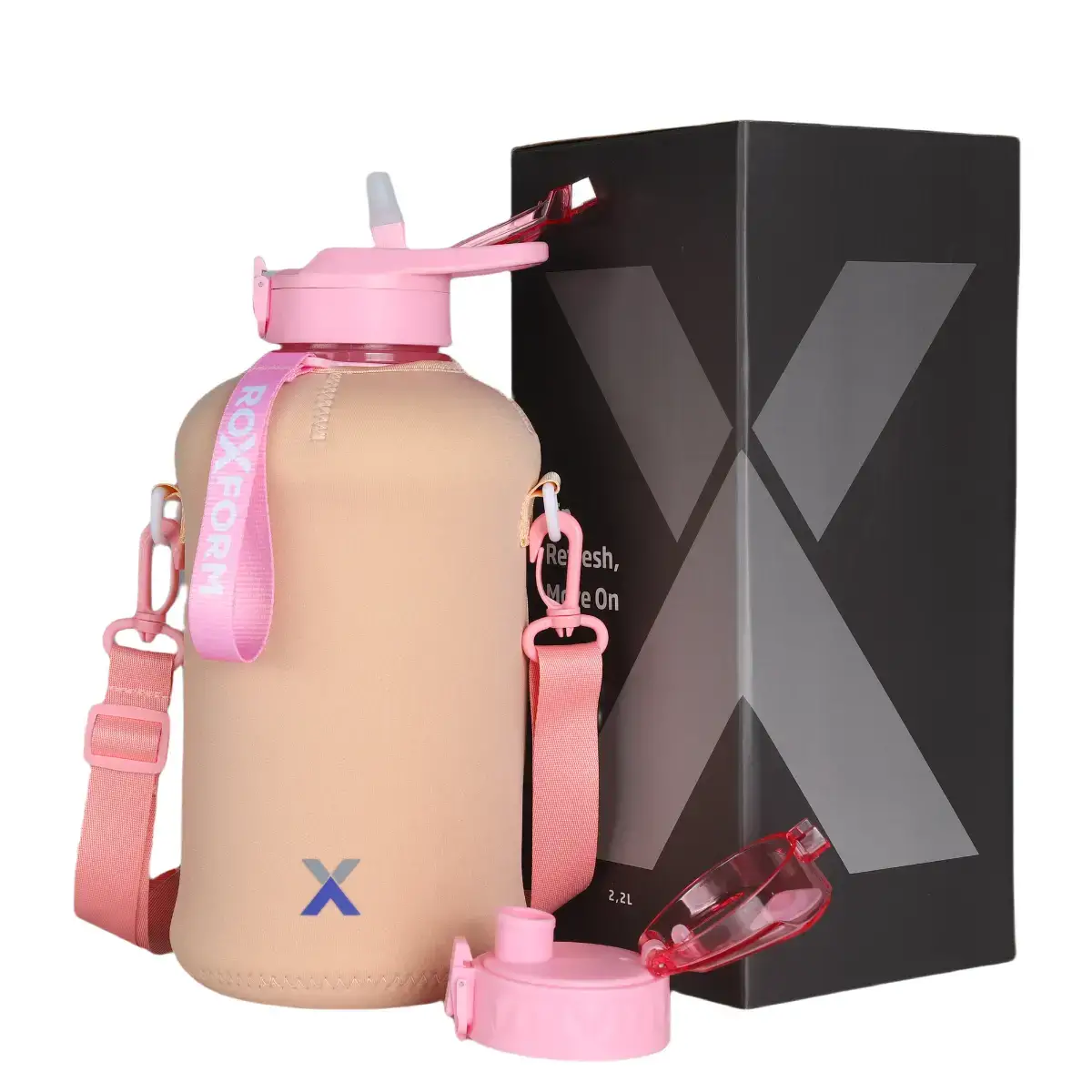 Roxform Suluk Matara 2200 ml, Premium PP Malzeme, Sağlıklı BPA & BPS İçermez, Kılıflı, Çift Kapaklı, Koku Yapmaz, Sızdırmaz ve Dayanıklı, Krem Kılıf, Pembe - 1