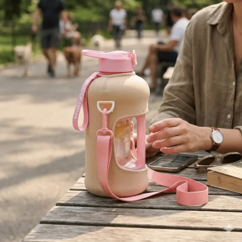 Roxform Suluk Matara 2200 ml, Premium PP Malzeme, Sağlıklı BPA & BPS İçermez, Kılıflı, Çift Kapaklı, Koku Yapmaz, Sızdırmaz ve Dayanıklı, Krem Kılıf, Pembe - 7