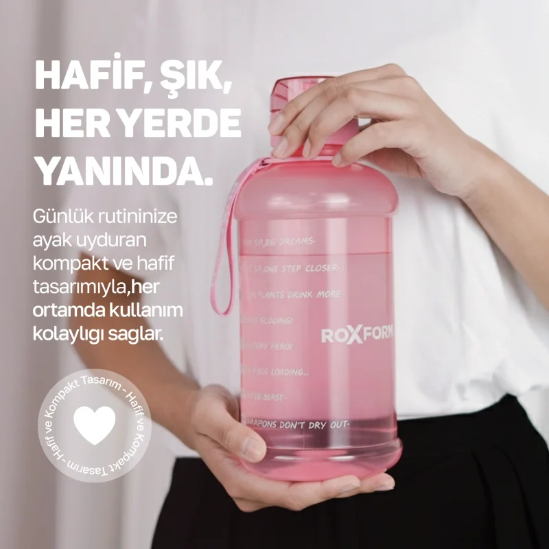 Roxform Suluk Matara 2200 ml, Premium PP Malzeme, Sağlıklı BPA & BPS İçermez, Kılıflı, Çift Kapaklı, Koku Yapmaz, Sızdırmaz ve Dayanıklı, Krem Kılıf, Pembe - 8