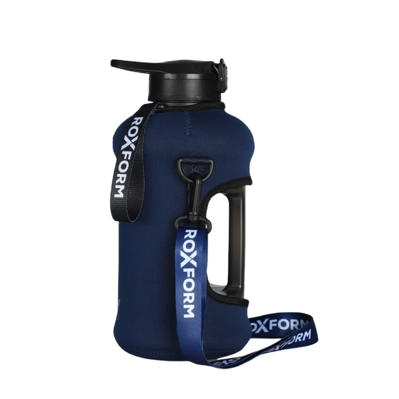 Roxform Suluk Matara 2200 ml, Premium PP Malzeme, Sağlıklı BPA & BPS İçermez, Kılıflı, Çift Kapaklı, Koku Yapmaz, Sızdırmaz ve Dayanıklı, Lacivert Kılıf, Siyah - 2