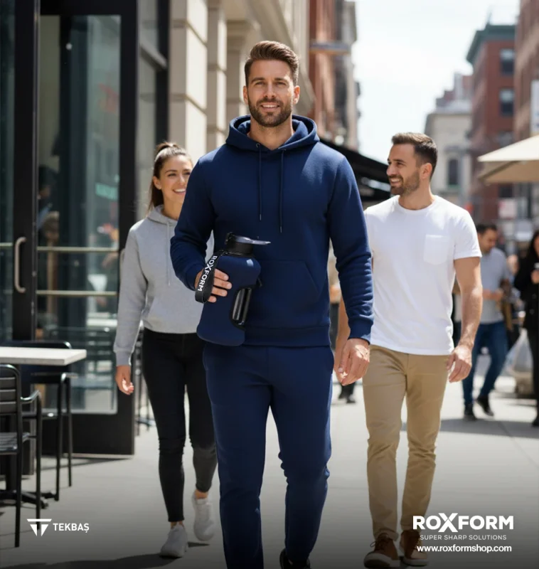 Roxform Suluk Matara 2200 ml, Premium PP Malzeme, Sağlıklı BPA & BPS İçermez, Kılıflı, Çift Kapaklı, Koku Yapmaz, Sızdırmaz ve Dayanıklı, Lacivert Kılıf, Siyah - 3