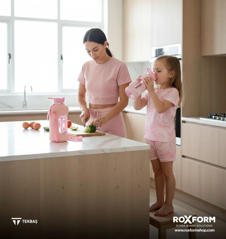Roxform Suluk Matara 2200 ml, Premium PP Malzeme, Sağlıklı BPA & BPS İçermez, Kılıflı, Çift Kapaklı, Koku Yapmaz, Sızdırmaz ve Dayanıklı, Pembe Kılıf, Pembe - 5
