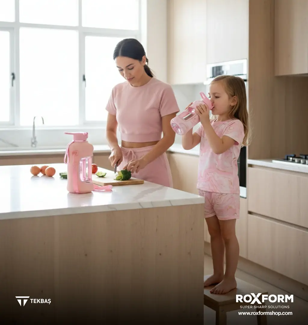 Roxform Suluk Matara 2200 ml, Premium PP Malzeme, Sağlıklı BPA & BPS İçermez, Kılıflı, Çift Kapaklı, Koku Yapmaz, Sızdırmaz ve Dayanıklı, Pembe Kılıf, Pembe - 5