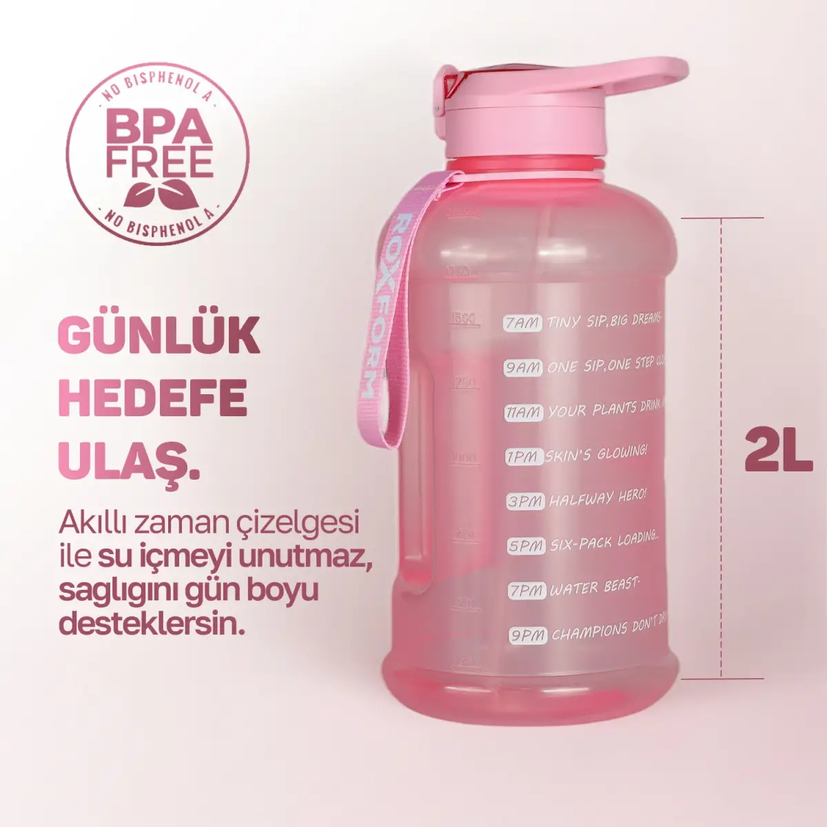 Roxform Suluk Matara 2200 ml, Premium PP Malzeme, Sağlıklı BPA & BPS İçermez, Kılıflı, Çift Kapaklı, Koku Yapmaz, Sızdırmaz ve Dayanıklı, Renkli Kılıf, Pembe - 8