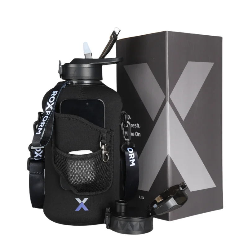 Roxform Suluk Matara 2200 ml, Premium PP Malzeme, Sağlıklı BPA & BPS İçermez, Kılıflı, Çift Kapaklı, Koku Yapmaz, Sızdırmaz ve Dayanıklı, Siyah Cep Kılıf, Siyah - 2