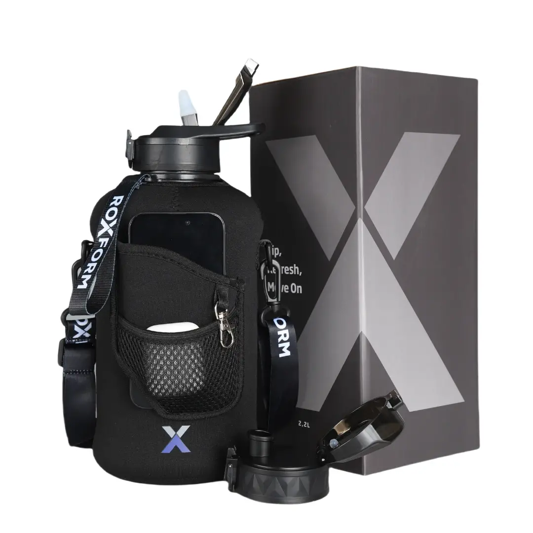 Roxform Suluk Matara 2200 ml, Premium PP Malzeme, Sağlıklı BPA & BPS İçermez, Kılıflı, Çift Kapaklı, Koku Yapmaz, Sızdırmaz ve Dayanıklı, Siyah Cep Kılıf, Siyah - 2