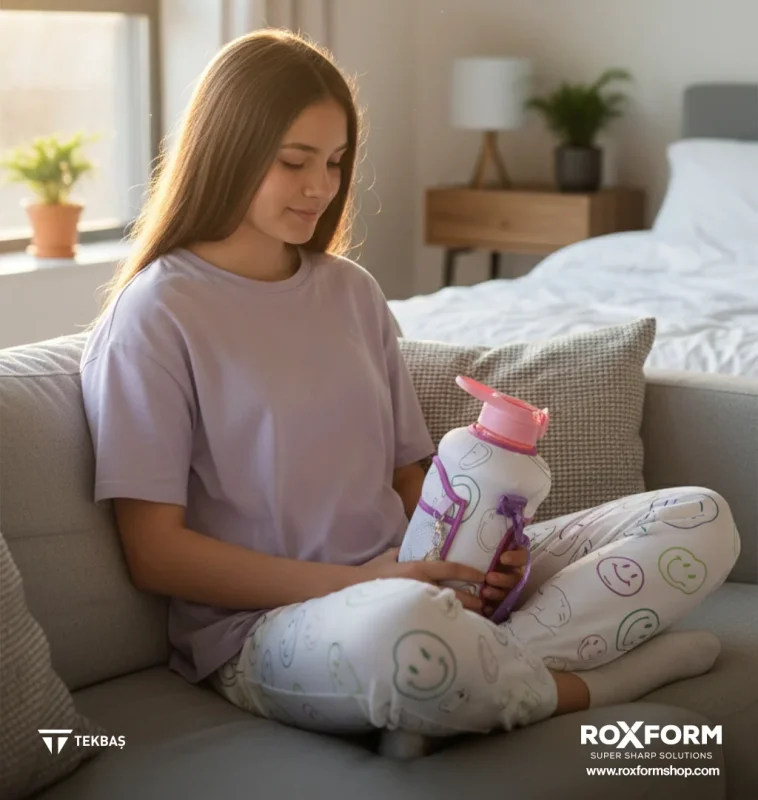 Roxform Suluk Matara 2200 ml, Premium PP Malzeme, Sağlıklı BPA & BPS İçermez, Kılıflı, Çift Kapaklı, Koku Yapmaz, Sızdırmaz ve Dayanıklı,Gülen Yüz Cep Kılıf, Pembe - 2