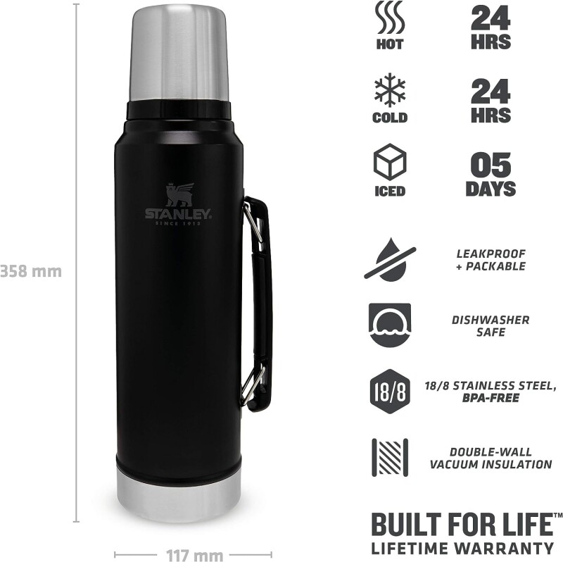 Stanley-Classic Legendary Bottle 1.0L Matte Black 1.1QT - 3